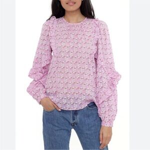 BANJANAN Margot top orchid bouquet floral ruffle blouse sz L